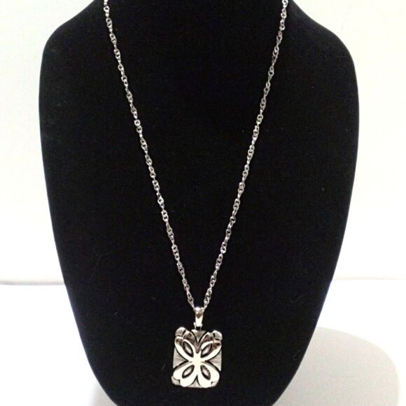 Vintage Silver Tone 60's Style Floral Pendant Necklace 24" - Picture 2 of 6